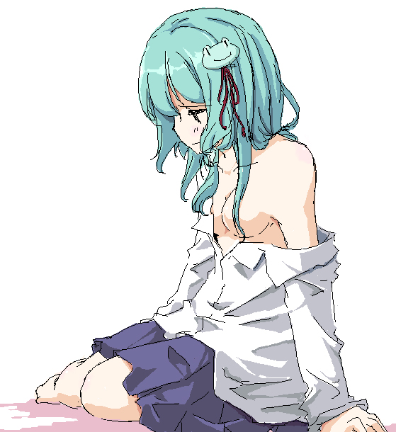 sakuraba yuuki, kochiya sanae, touhou, 1girl, breasts, female focus, oekaki, off shoulder, small breasts, solo