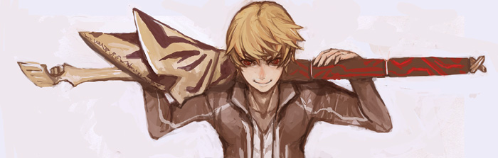 gilgamesh (fate), gilgamesh (immoral biker jacket) (fate), fate/stay night, fate (series), 00s, 1boy, male focus, official alternate costume, simple background, solo