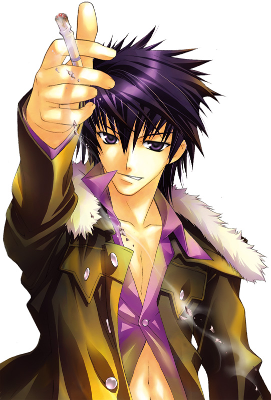 fujima takuya, kazusa shin, neppu kairiku bushilord, neppuu kairiku bushiroad, neppuu kairiku bushiroad the rising, 10s, 1boy, cigarette, foreshortening, male focus, purple hair, solo