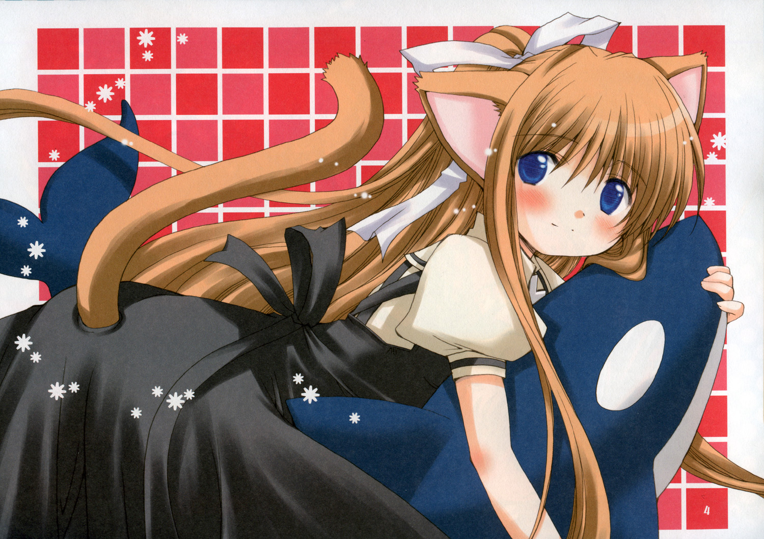 patoto, kamio misuzu, air (visual novel), 00s, animal ears, blonde hair, blue eyes, blush, cat ears, hair ribbon, long hair, ribbon, school uniform, serafuku, solo