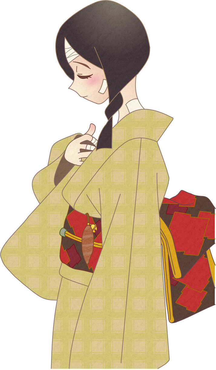 anonymous soup, kobushi abiru, sayonara zetsubou sensei, derivative work, highres, vector trace, 00s, bandages, japanese clothes, kimono, solo, transparent background