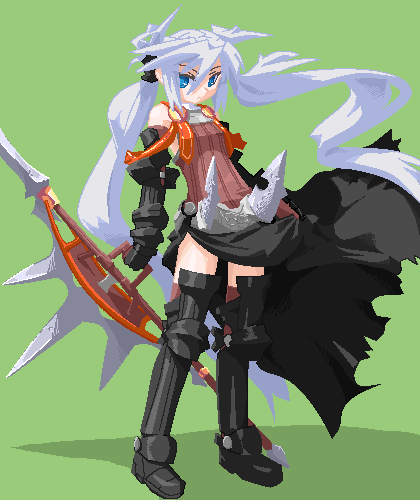 mof, mof's silver haired twintailed girl, original, silver hair, lowres, oekaki, solo, thighhighs, twintails