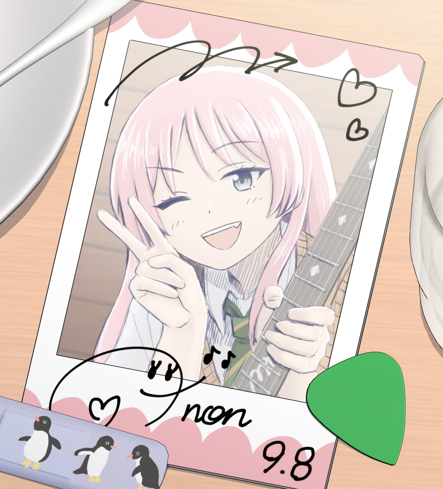 brother tomita, chihaya anon, bang dream!, bang dream! it's mygo!!!!!, highres, blush, fang, green necktie, grey eyes, grey neckerchief, haneoka school uniform, long hair, multiple girls, mygo!!!!! (bang dream!), neckerchief, necktie, one eye closed, open mouth, pink hair, school uniform