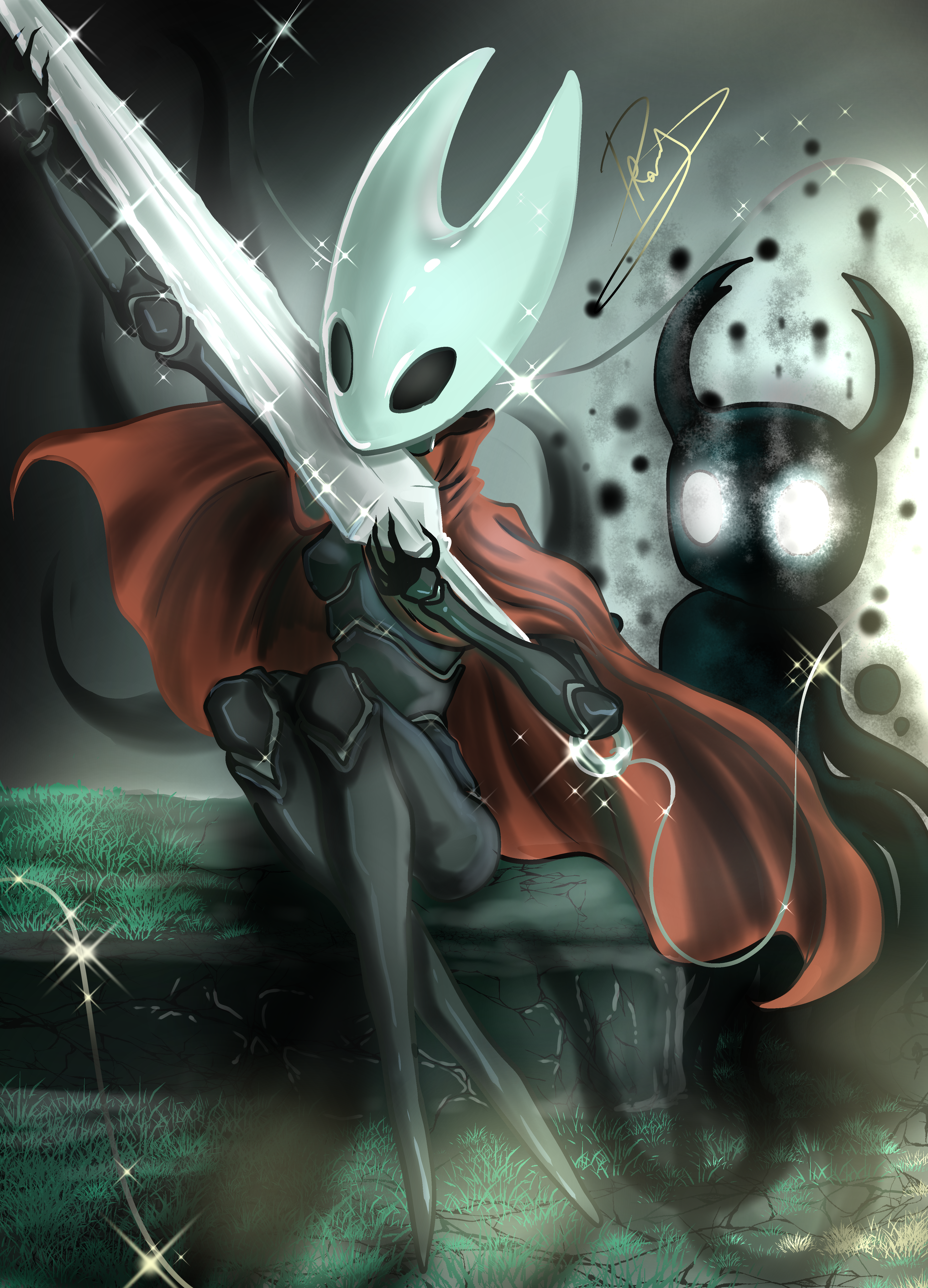 hornet (hollow knight), knight (hollow knight), hollow knight, hollow knight: silksong, absurdres, highres, #dukeramy