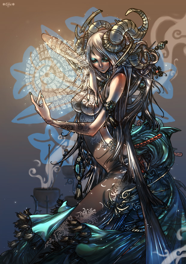 0effe0, effe, elf, horns, long hair, pointy ears