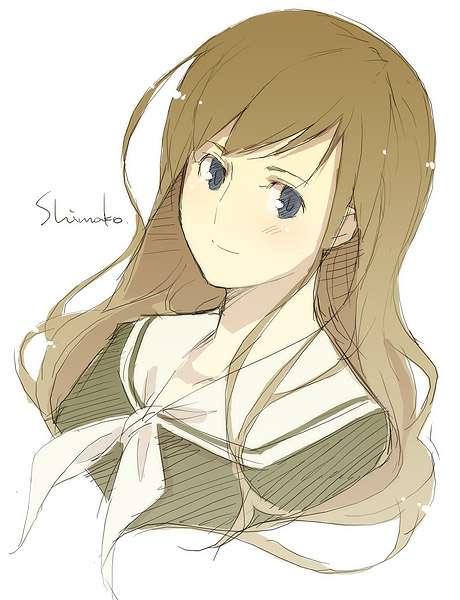 kyo (kuroichigo), toudou shimako, maria-sama ga miteru, 00s, blue eyes, brown hair, long hair, portrait, school uniform, serafuku, solo