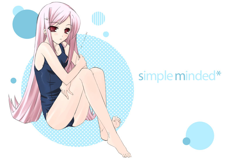 lucy maria misora, to heart (series), to heart 2, 00s, long hair, one-piece swimsuit, pink hair, red eyes, swimsuit