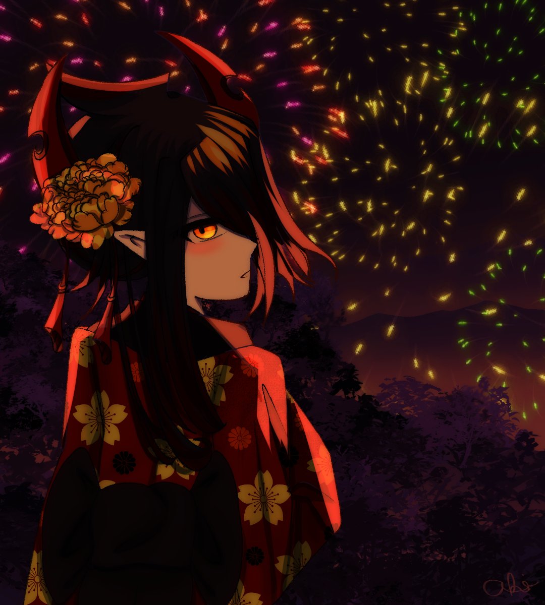 ahinevaeh, ivlis (funamusea), funamusea, highres, festival, fireworks, japanese clothes, kimono