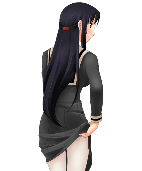 toshifumi, hosokawa kanako, maria-sama ga miteru, 00s, 1girl, clothes lift, female focus, half updo, pantyhose, simple background, skirt, skirt lift, solo, white background