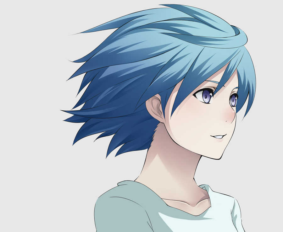 uto, eureka (eureka seven), eureka seven, eureka seven (series), 00s, 1girl, blue hair, female focus, purple eyes, solo, wind