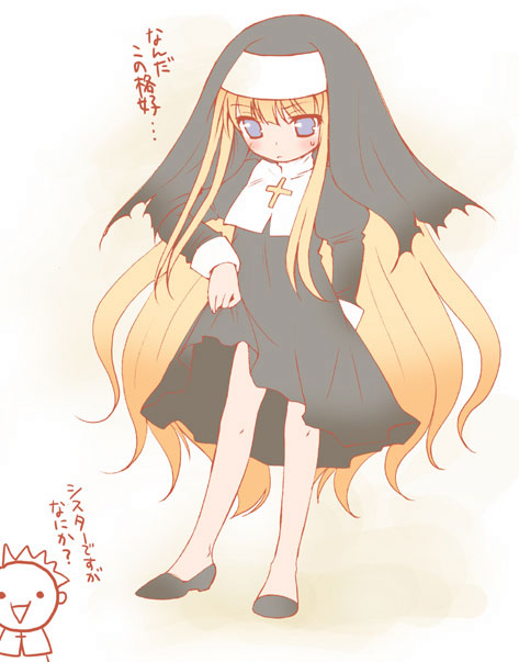 mizutama, mizutama (artist), evangeline a.k. mcdowell, mahou sensei negima!, translated, 00s, 1girl, female focus, long hair, nun, solo, vampire, very long hair