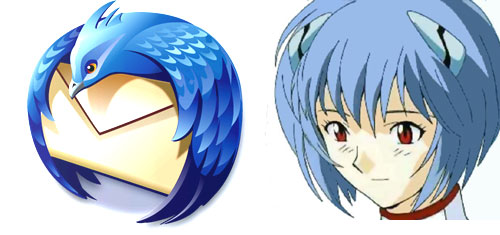 ayanami rei, mozilla thunderbird, neon genesis evangelion, os-tan, head, lowres, non-web source, 1girl, bird, blue hair, bob cut, comparison, envelope, hairpods, parody, red eyes, short hair, simple background, white background