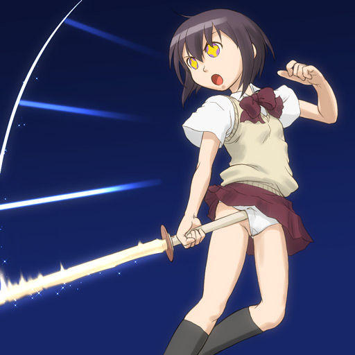 caryo, takeda yukimura, kawazoe tamaki, bamboo blade, 00s, 1girl, female focus, panties, shinai, solo, sword, underwear, upskirt, weapon
