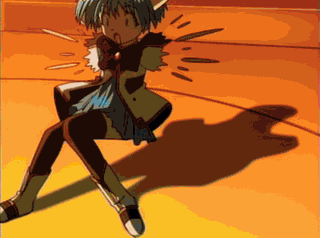 mint blancmanche, broccoli (company), galaxy angel, galaxy angel rune, animated, animated gif, lowres, 00s, 1girl, blue skirt, female focus, skirt, solo, thighhighs