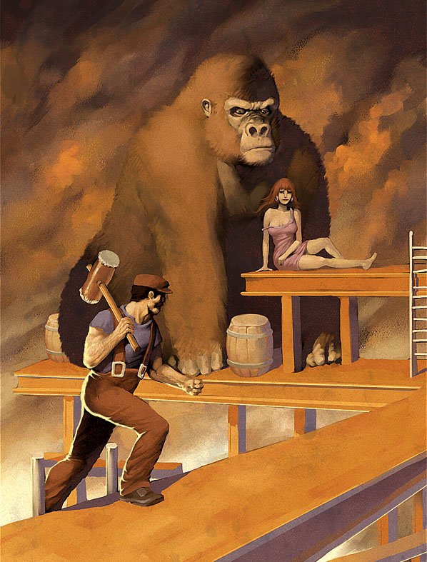 junkboy, donkey kong, mario, nintendo, super mario bros. 1, barrel, gorilla, hammer, jumpman, manly, monkey, parody, pauline, realistic