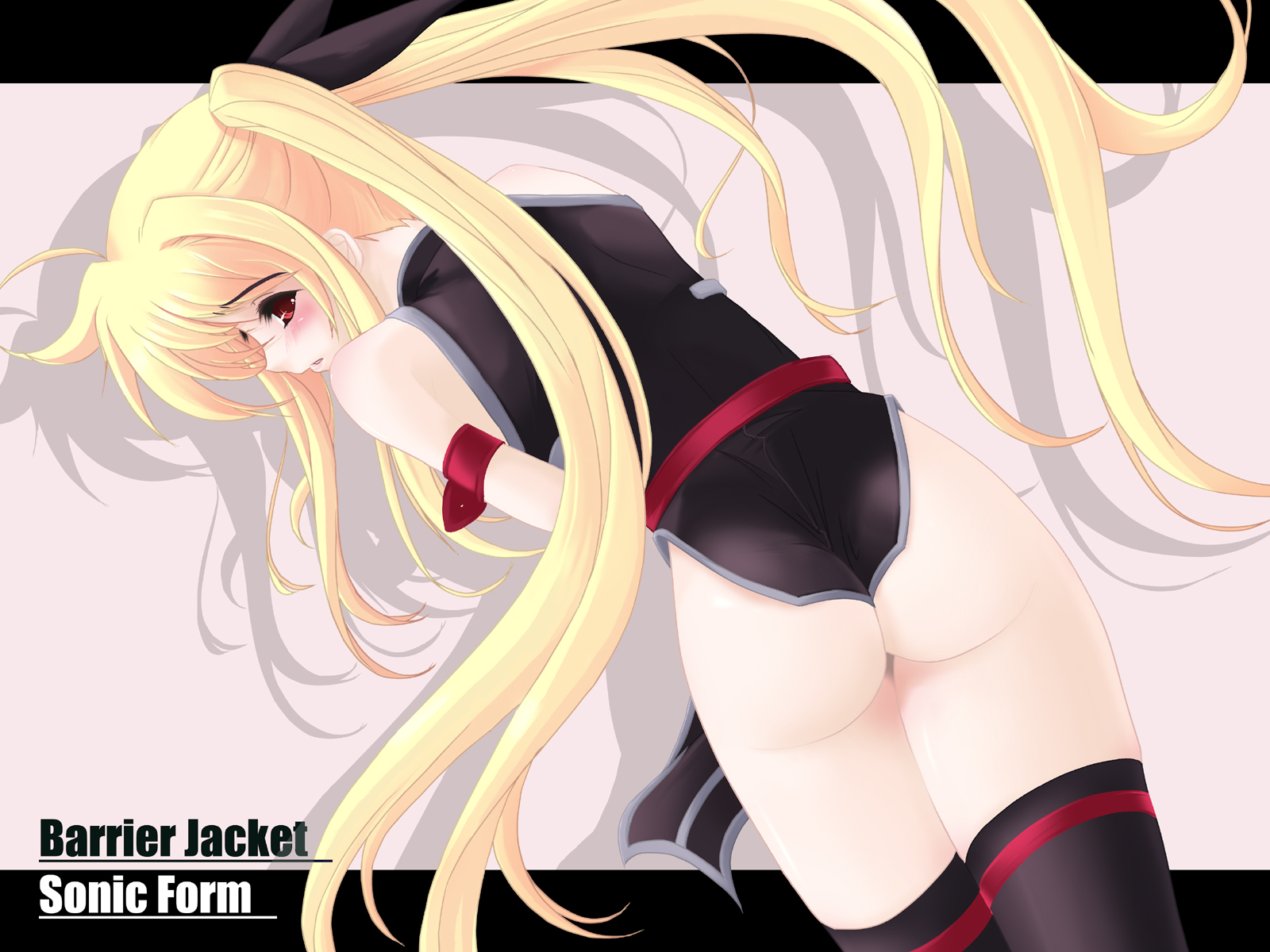 frapowa, fate testarossa, fate testarossa (true sonic form), lyrical nanoha, mahou shoujo lyrical nanoha, mahou shoujo lyrical nanoha a's, highres, 00s, ass, long hair, thighhighs, twintails, very long hair