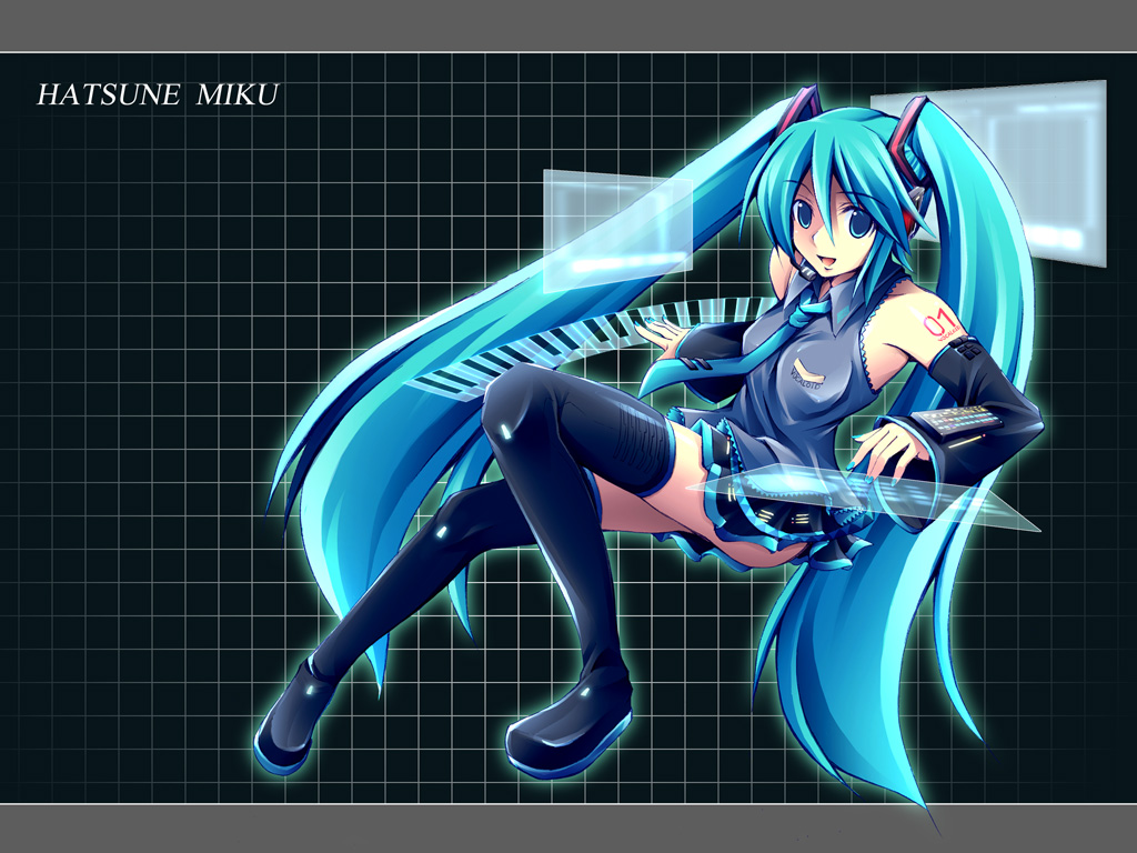 hatsune miku, vocaloid, long hair, solo, thighhighs, twintails, very long hair, zettai ryouiki