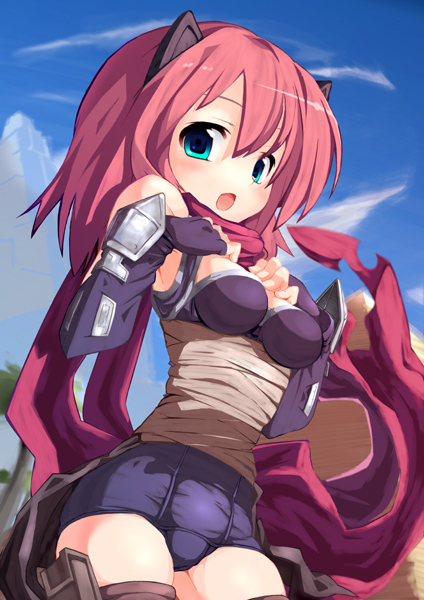 ooyama kina, assassin (ragnarok online), ragnarok online, 1girl, animal ears, assassin, blue eyes, cat ears, female focus, one-piece swimsuit, red hair, school swimsuit, short hair, solo, swimsuit