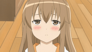 minami chiaki, minami-ke, animated, animated gif, anime screenshot, lowres, 00s, 1girl, blush, brown eyes, brown hair, closed eyes, female focus, incoming kiss, kiss, long hair, solo