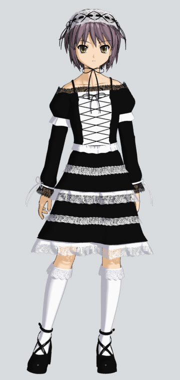 hokusen, nagato yuki, suzumiya haruhi no yuuutsu, 00s, 1girl, 3d, female focus, goth fashion, solo
