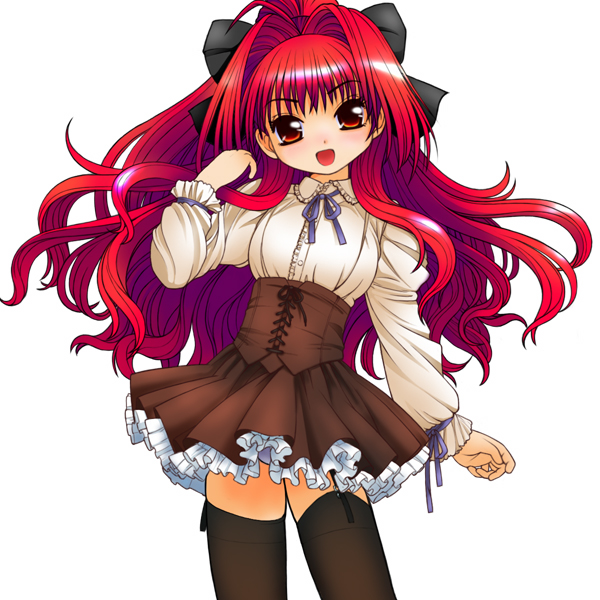 kusunoki masashige, corticarte apa lagranges, shinkyoku soukai polyphonica, 00s, corset, ponytail, red hair, ribbon, school uniform, serafuku, solo, thighhighs