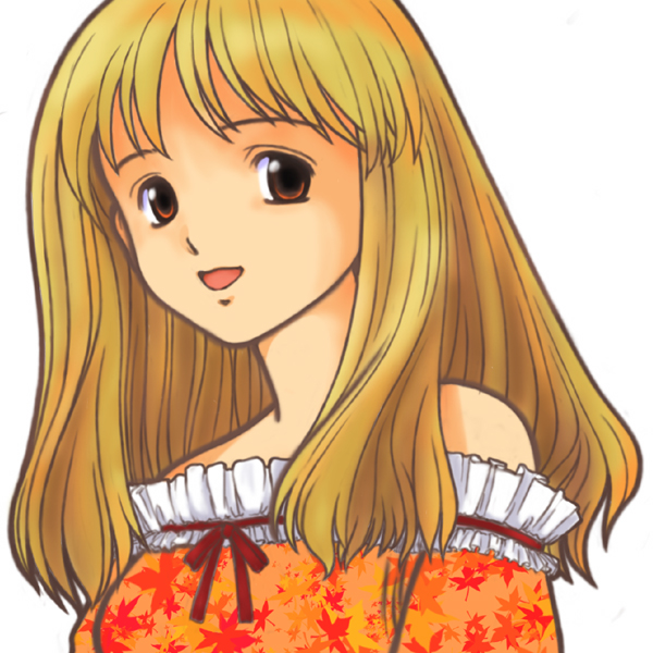 kusunoki masashige, tagme, 1girl, blonde hair, female focus, orange eyes, solo