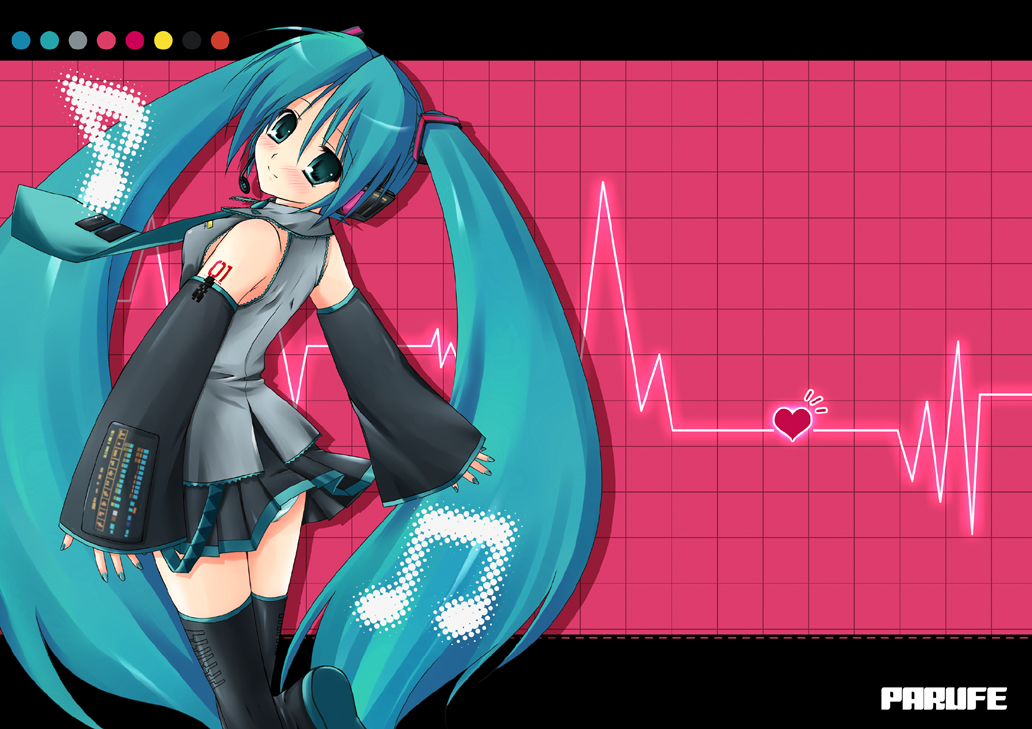 hayashi sakura, hatsune miku, vocaloid, 1girl, aqua hair, female focus, long hair, solo, thighhighs, twintails, very long hair