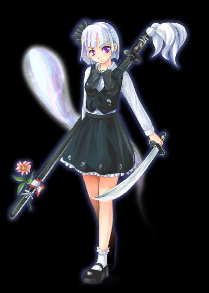 voijack, konpaku youmu, konpaku youmu (ghost), touhou, 1girl, female focus, hitodama, katana, solo, sword, weapon