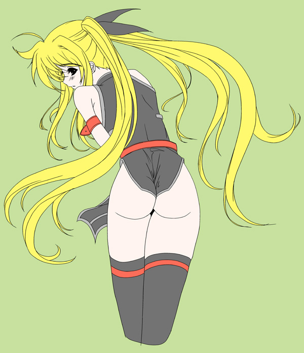frapowa, fate testarossa, fate testarossa (true sonic form), lyrical nanoha, mahou shoujo lyrical nanoha, mahou shoujo lyrical nanoha strikers, 00s, ass, solo, thighhighs, twintails