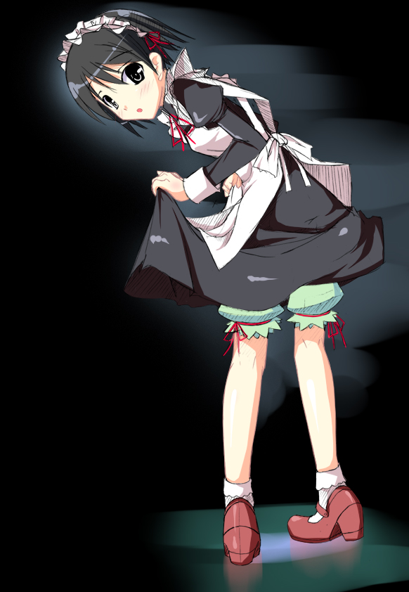 kirise mitsuru, original, tagme, clothes lift, maid, skirt, skirt lift, solo