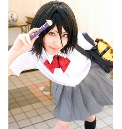 kuchiki rukia, bleach, cosplay photo, lowres, photo (medium), asian, black hair, cosplay, school uniform, serafuku, solo