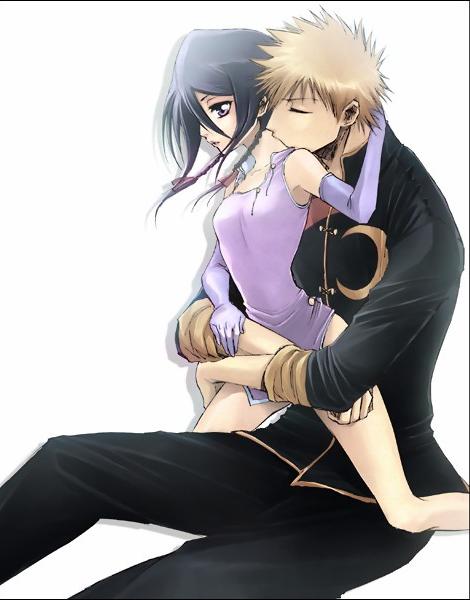 kuchiki rukia, kurosaki ichigo, bleach, 00s, 1boy, 1girl, black hair, braid, china dress, chinese clothes, closed eyes, couple, dress, gloves, hair ribbon, hetero, holding, hug, hug from behind, orange hair, purple eyes, ribbon, short hair, twin braids