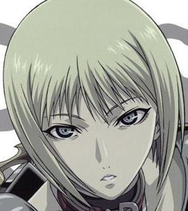 takapiko, clare (claymore), claymore (series), eyebrows, jpeg artifacts, lowres, 00s, 1girl, blonde hair, close-up, female focus, grey eyes, looking at viewer, nose, parted lips, short hair, solo