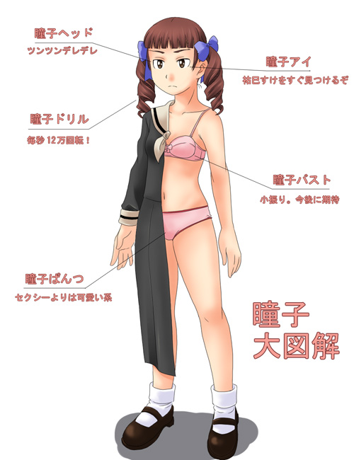 toshifumi, matsudaira touko, maria-sama ga miteru, translated, 00s, 1girl, bra, chart, cross-section, drill hair, female focus, lingerie, panties, solo, underwear