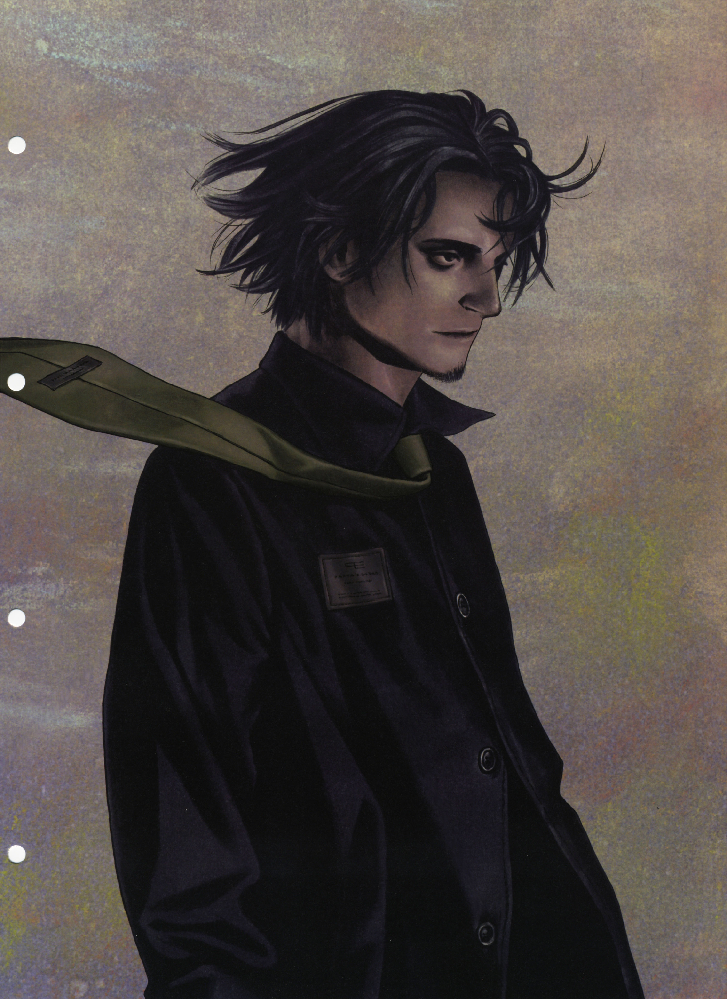 murata range, form code, absurdres, highres, scan, 1boy, male focus, necktie, solo