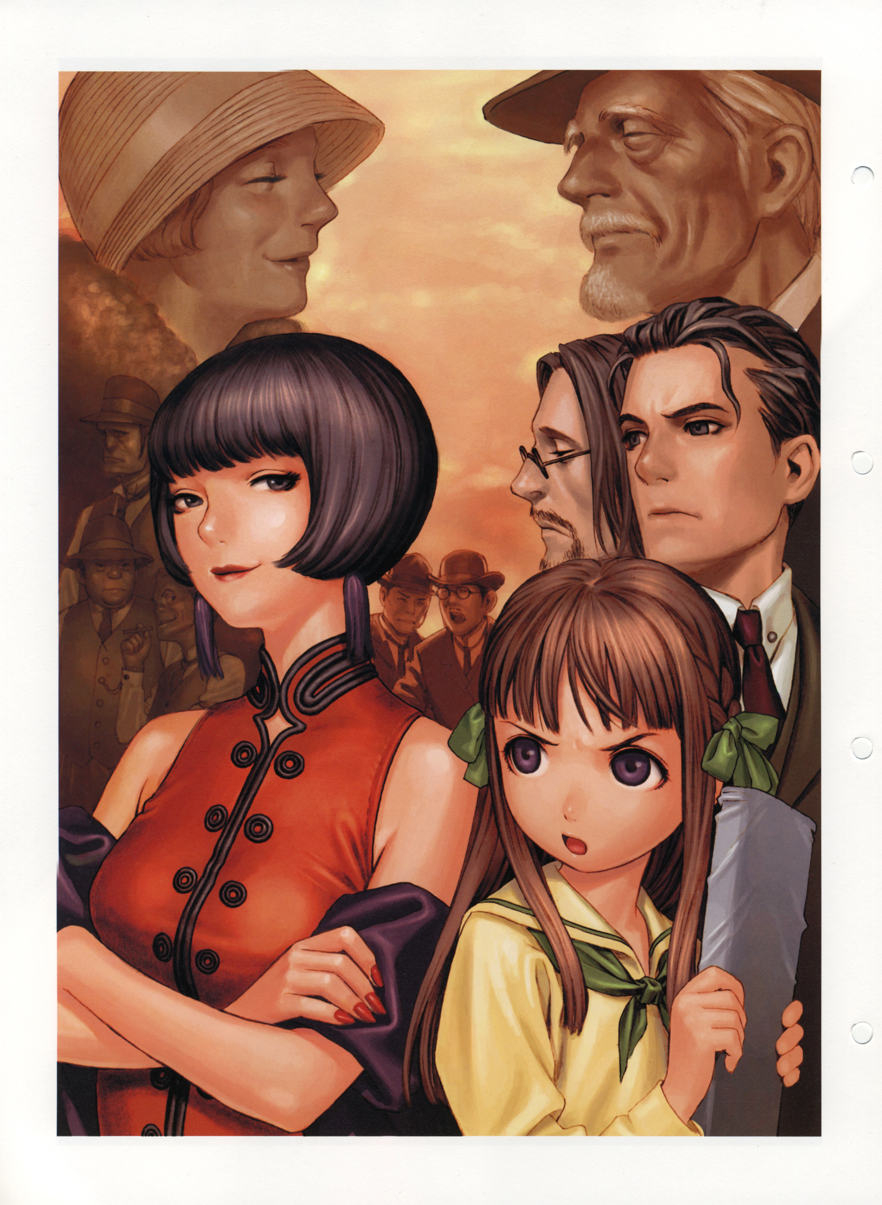 murata range, form code, absurdres, highres, scan, 3girls, 6+boys, china dress, chinese clothes, dress, multiple boys, multiple girls, school uniform, serafuku