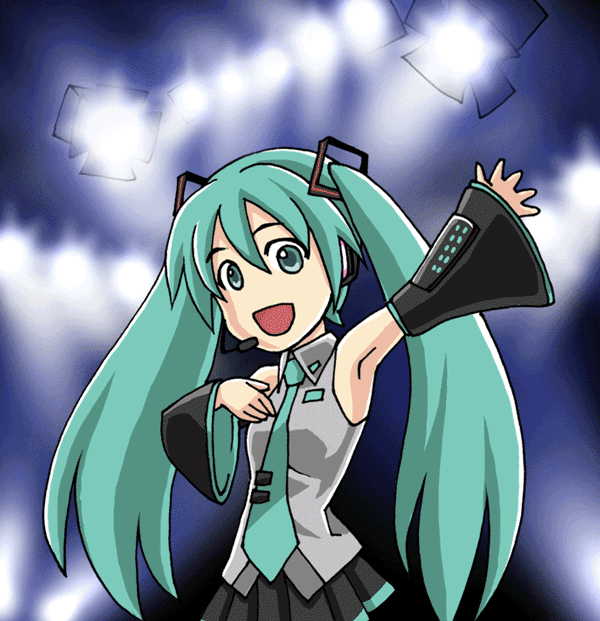 sugiyama shinnosuke, hatsune miku, vocaloid, animated, animated gif, long hair, music, singing, twintails, very long hair