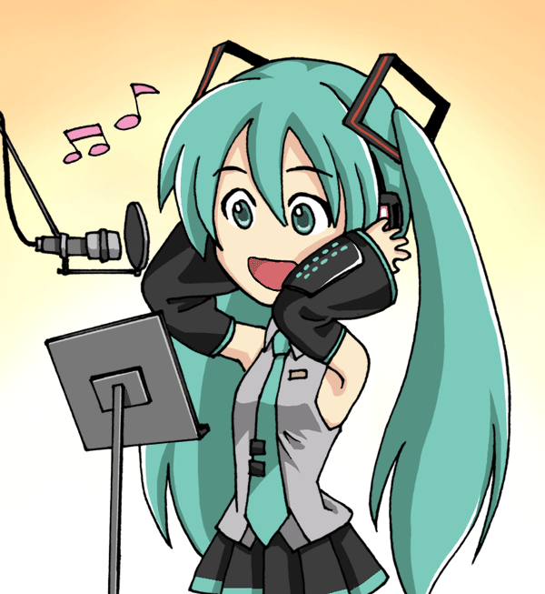 sugiyama shinnosuke, hatsune miku, vocaloid, animated, animated gif, music, singing, solo, twintails
