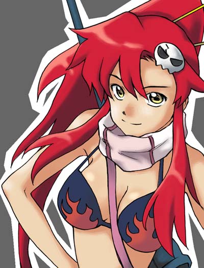 sugiyama shinnosuke, yoko littner, tengen toppa gurren lagann, 00s, ponytail, red hair, scarf, solo