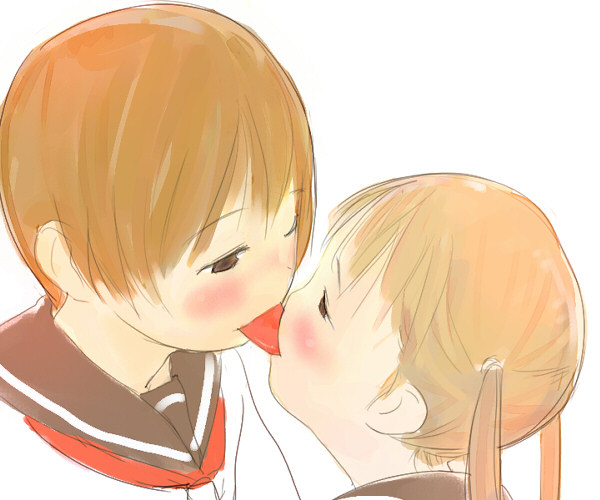 zakka, ichigo mashimaro, original, 2girls, blush, eye contact, looking at another, multiple girls, tongue, yuri