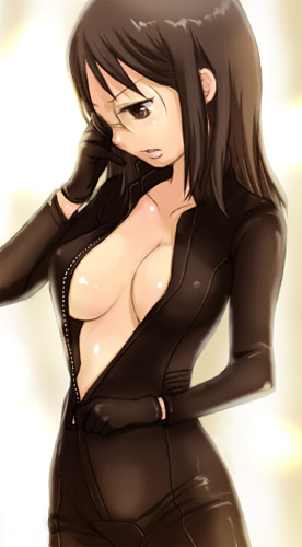 hinata nonoka, nonoka, harakawa tamako, dennou coil, lowres, 00s, 1girl, biker clothes, bikesuit, bodysuit, breasts, female focus, glasses, large breasts, solo