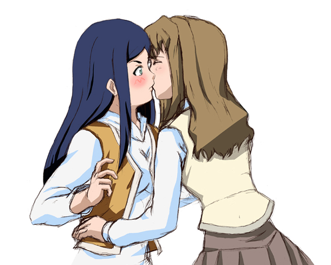 fujino shizuru, kuga natsuki, my-hime, 00s, 2girls, blush, kiss, multiple girls, surprised, yuri