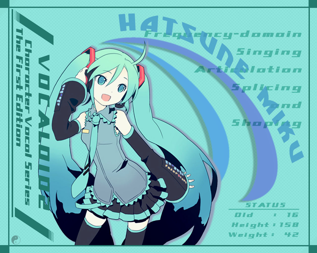 hatsune miku, vocaloid, aqua eyes, aqua hair, detached sleeves, long hair, necktie, skirt, solo, thighhighs, twintails, very long hair