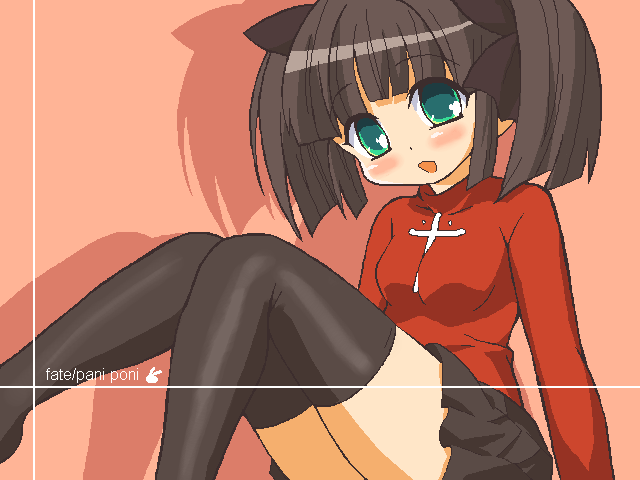 9law, suzuki sayaka, tohsaka rin, fate/stay night, fate (series), pani poni dash!, 1girl, black thighhighs, cosplay, female focus, oekaki, solo, thighhighs, tohsaka rin (cosplay)