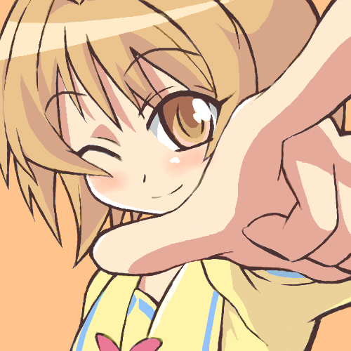 9law, momose kurumi, pani poni dash!, lowres, 00s, 1girl, brown eyes, brown hair, female focus, foreshortening, pointing, school uniform, serafuku, short hair, solo