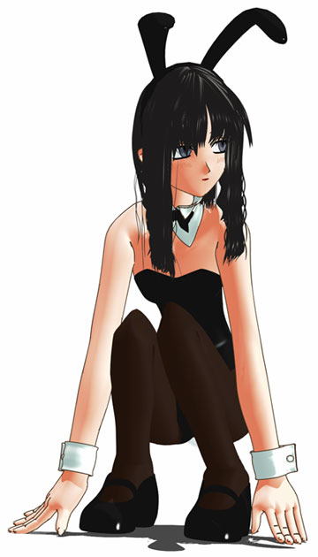 ekkusu kyuuzu, original, 1girl, 3d, animal ears, detached collar, fake animal ears, female focus, leotard, pantyhose, playboy bunny, rabbit ears, simple background, solo, squatting, white background