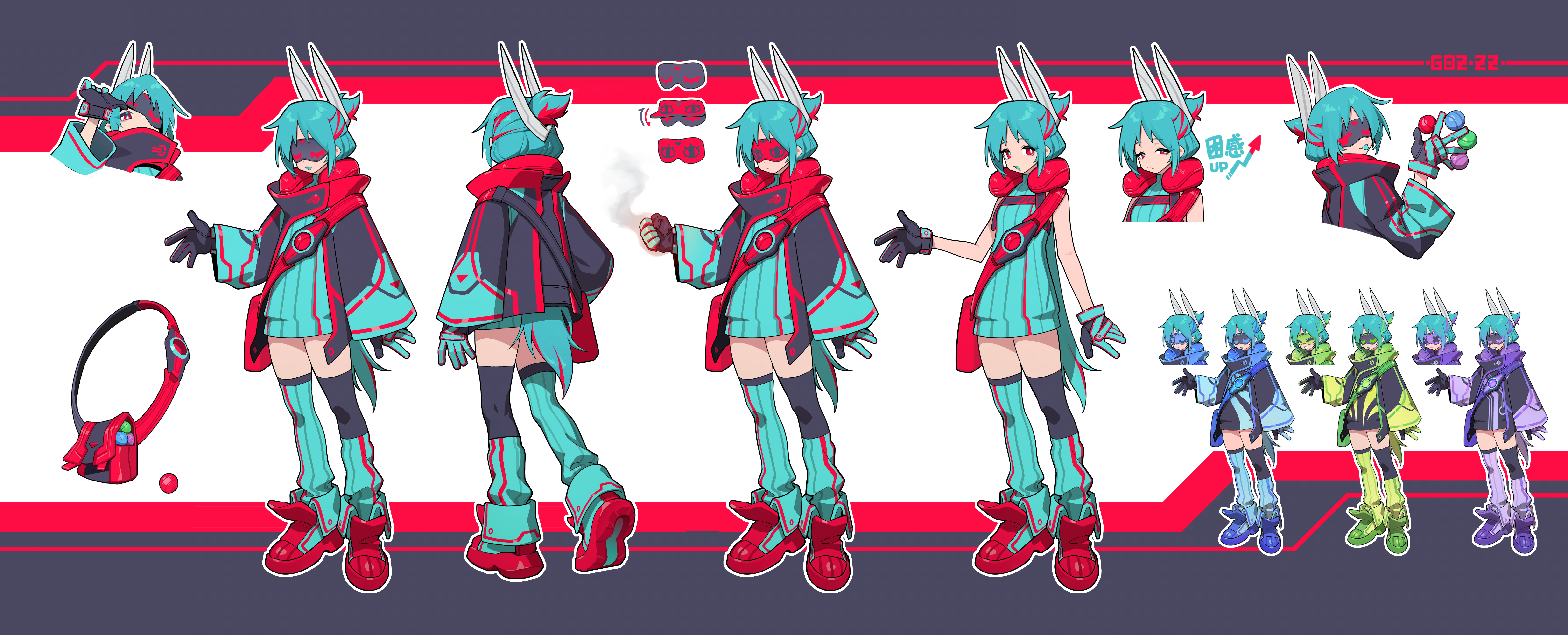 goz-zz, kamen rider zeztz, rider-tan, kamen rider, kamen rider zeztz (series), absurdres, highres, 1girl, belt, boots, dress, genderswap, genderswap (mtf), green hair, long hair, red eyes, rider belt, short dress, sleep mask