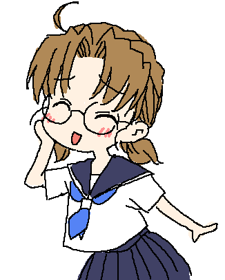 sakurada nori, rozen maiden, lowres, 00s, blush, brown hair, closed eyes, glasses, oekaki, school uniform, serafuku, short twintails, solo, twintails