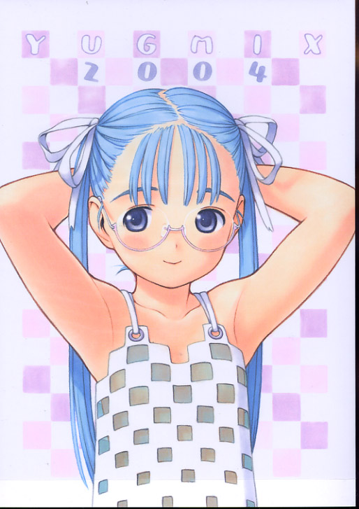 yug (ekaki), original, tagme, blue eyes, blue hair, glasses, solo, twintails