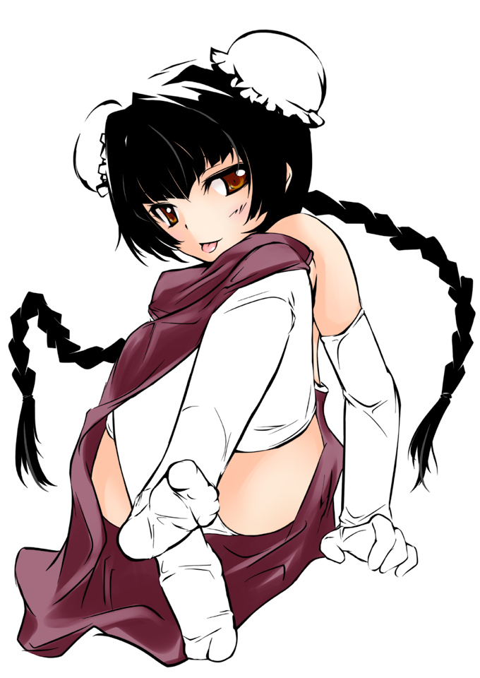 g-ist, wang liu mei, gundam, gundam 00, 00s, braid, bun cover, elbow gloves, feet, gloves, panties, solo, thighhighs, twin braids, underwear